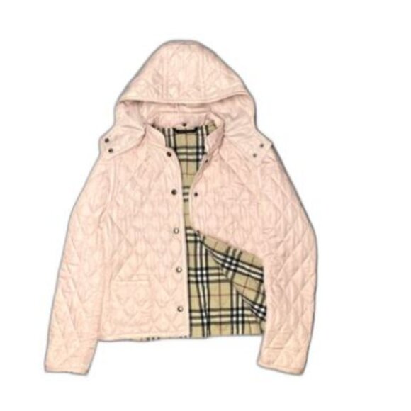 Burberry Pink Quilted Jacket Remove Hood Nova Check XL 14 Children Womens XS 0 2 - Picture 2 of 7